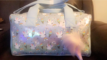 Load image into Gallery viewer, Light Blue Metallic Sweet Treats Duffle Bag
